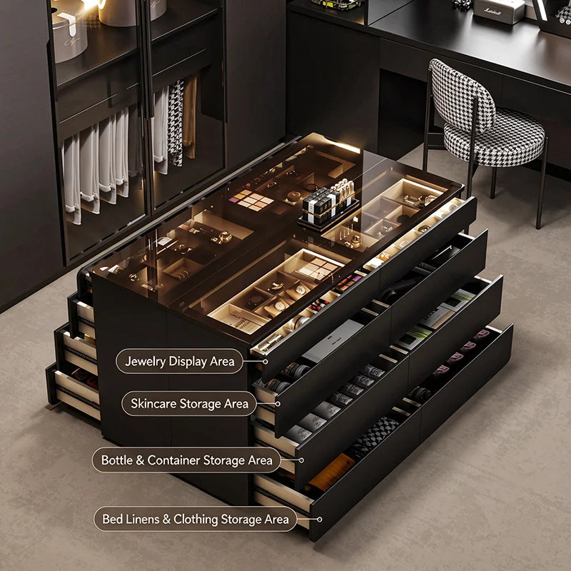 Nordic Cream Style Walk in Closet Island Cabinet Freestanding Jewelry Island Display Cabinet Bedroom Luxury Furniture FYMS