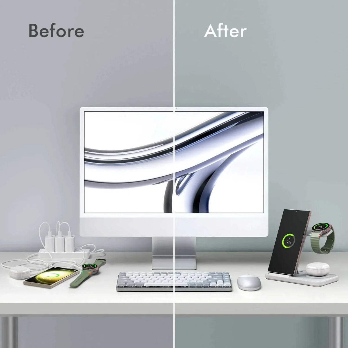 Desktop 3-in-1 Wireless Charger Station For Samsung S25 S24 S23 S22 Galaxy Watch 8 7 6 5 4 3 Buds3 Pro/Buds Pro2 Fast Charging