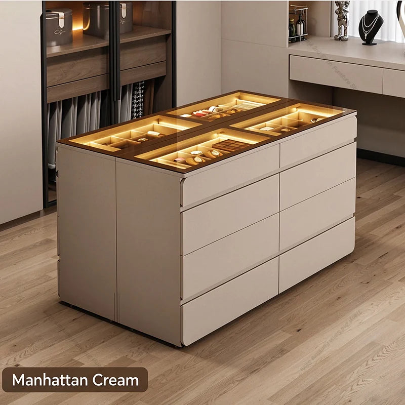 Nordic Cream Style Walk in Closet Island Cabinet Freestanding Jewelry Island Display Cabinet Bedroom Luxury Furniture FYMS
