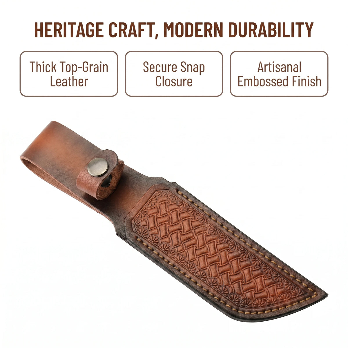 Brown Hand-embossed Leather Fixed Knife Sheath Durable Cowhide Knife Sheath Belt Carry Knife for Knife Collectors Outdoor Tool