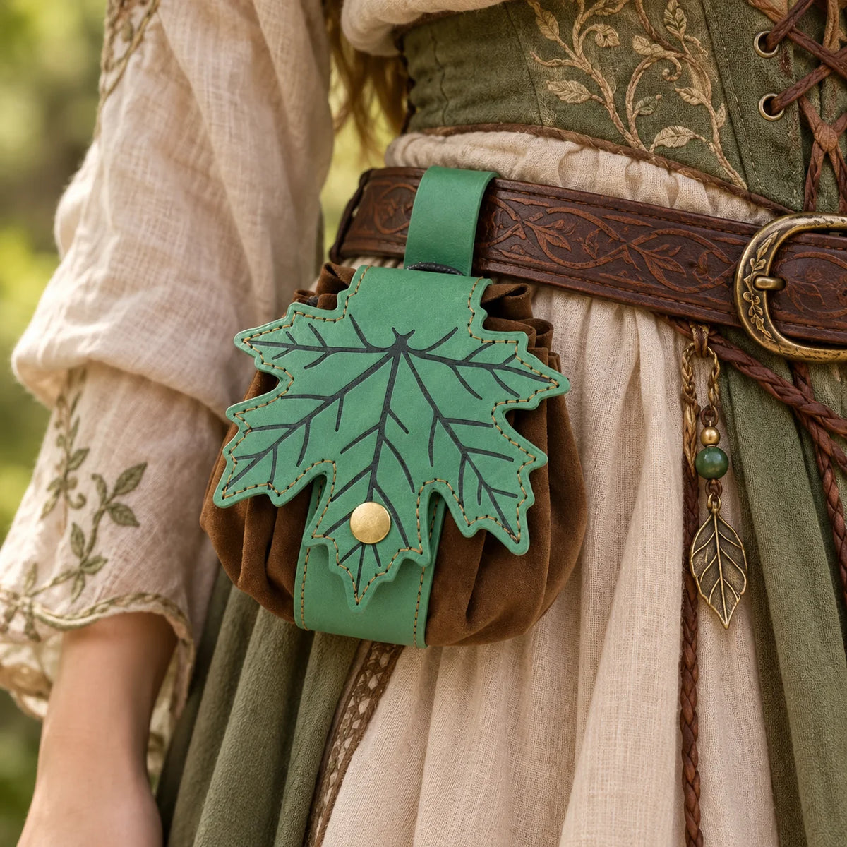 PU Leather Leaf Waist Bag for Women, Medieval Renaissance Belt Pouch, Forest Elf Ranger LARP Costume Accessory