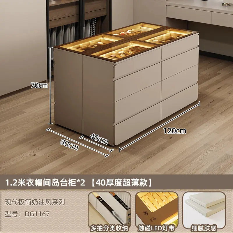 Nordic Cream Style Walk in Closet Island Cabinet Freestanding Jewelry Island Display Cabinet Bedroom Luxury Furniture FYMS