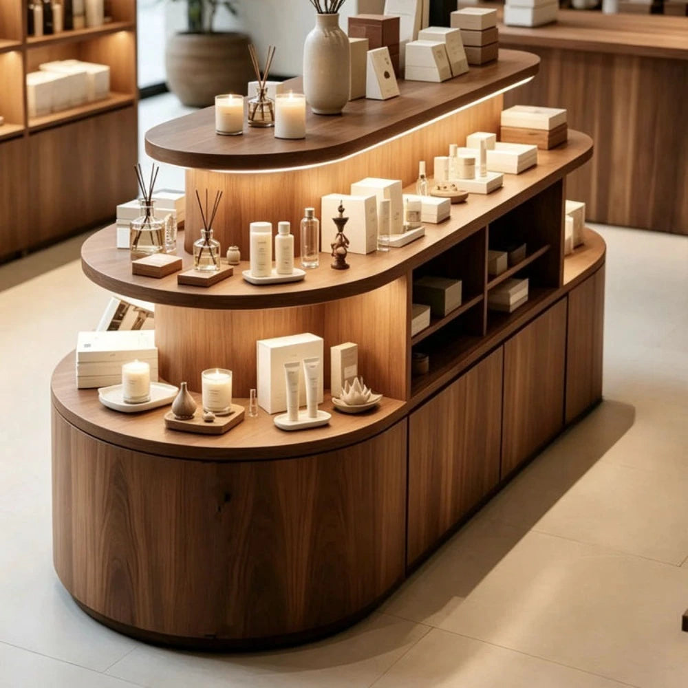 Japanese Style Wooden Multi-layer Island Display Cabinet High-end Jewelry Cosmetic Display Stand Designer Office Furniture FYMS