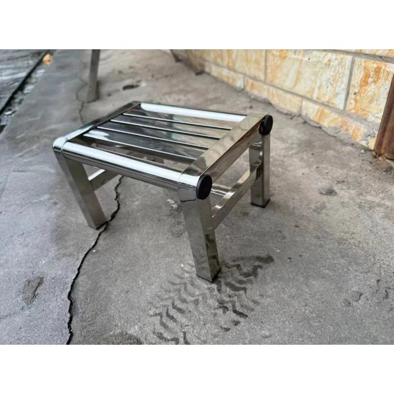 Stainless Steel Stool Small Stool Thickened Low Stool Load-Bearing 100kg Bath Foot Pedal Quartet Antique Stainless Steel Stool