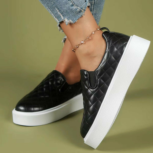 Slip-on Casual Platform Shoes Lightweight Flats Loafers Black/White