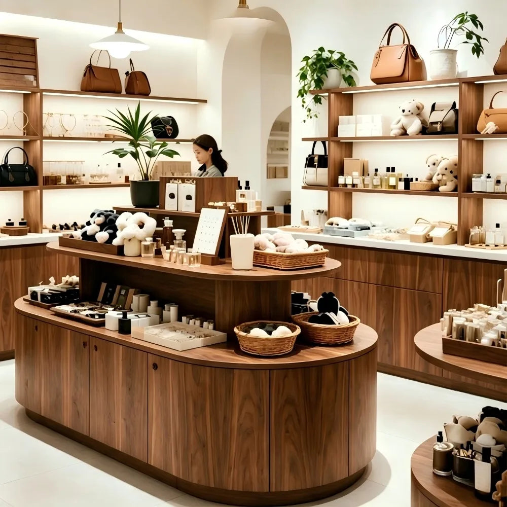 Japanese Style Wooden Multi-layer Island Display Cabinet High-end Jewelry Cosmetic Display Stand Designer Office Furniture FYMS