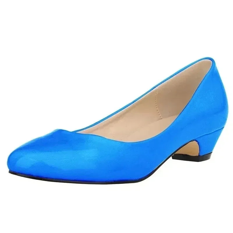 Women Wedge Pumps Autumn Casual Comfort Dress Round Toe Shallow Thick Low High Heels Office Slip-on Patent Leather Wedding Shoes