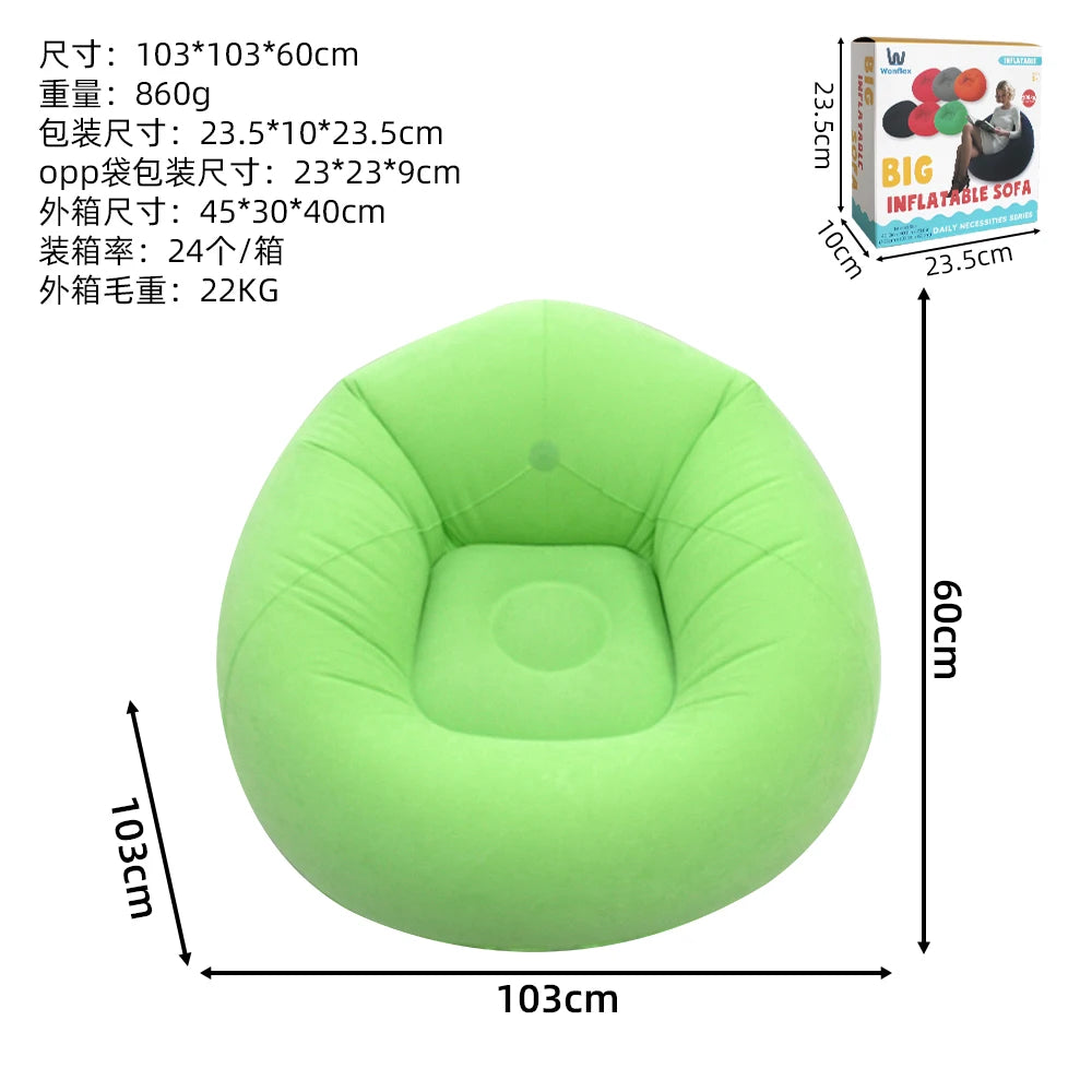 Flocked Round Inflatable Sofa Thickened PVC Ball Shape Lazy Lounge Chair Foldable Waterproof Sofa for Indoor Camping Bedroom Decor Gift