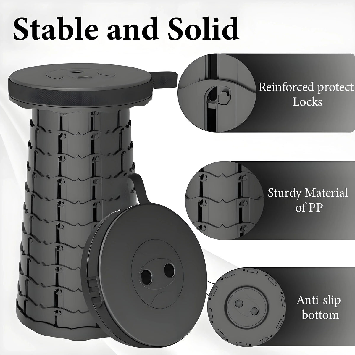 Space Saving Collapsible Stool Portable Camping Seat with Large Capacity Lightweight Outdoor Hiking Fishing Subway Bus Commuting