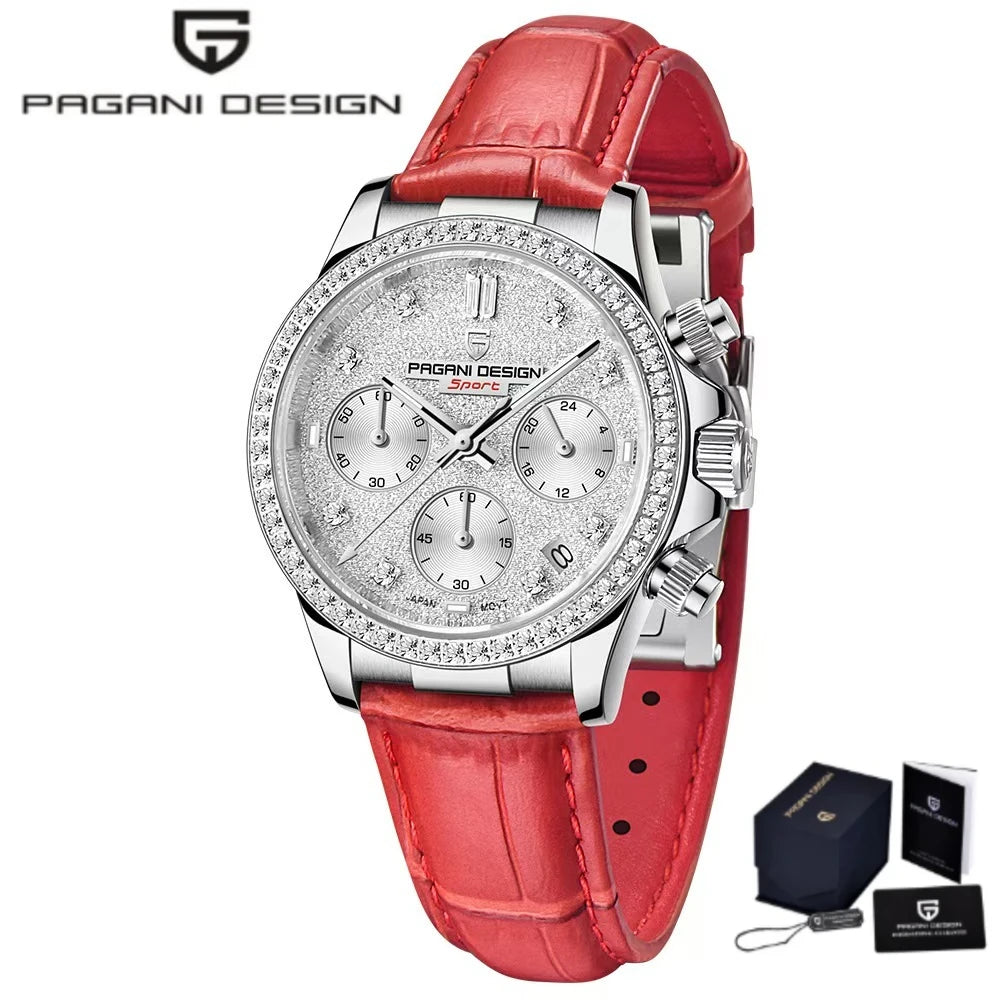 PAGANI DESIGN Women Chronograph Quartz Watch Rose Gold Luxury Sapphire Stainless Steel Elegant Sports Ladies Wristwatch