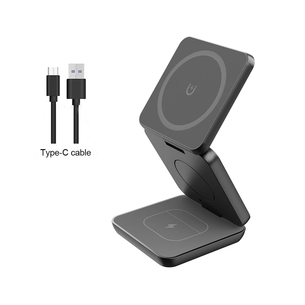 3 in 1 Foldable Magnetic Wireless Charger Stand for iPhone 16 15 14 13 12 Pro Max Apple Watch 9 8 7 Fast Charging Station