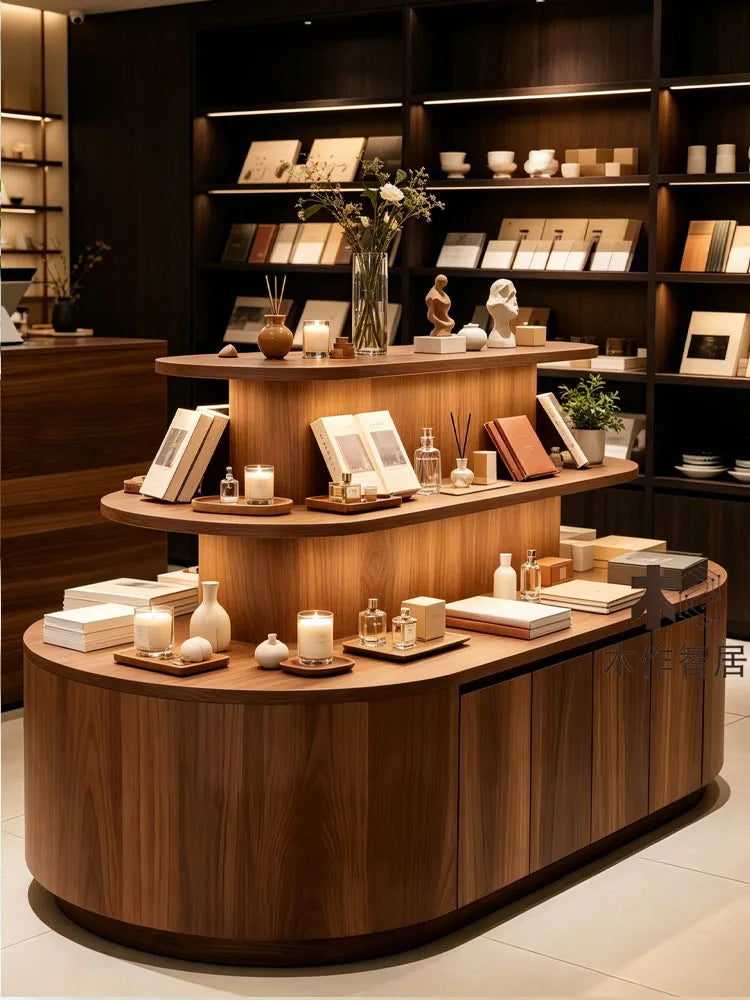 Japanese Style Wooden Multi-layer Island Display Cabinet High-end Jewelry Cosmetic Display Stand Designer Office Furniture FYMS