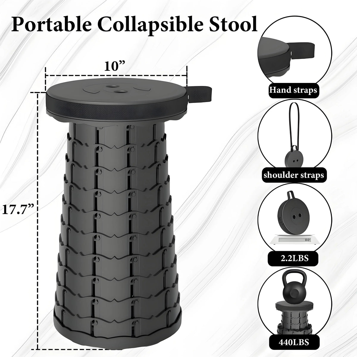 Space Saving Collapsible Stool Portable Camping Seat with Large Capacity Lightweight Outdoor Hiking Fishing Subway Bus Commuting