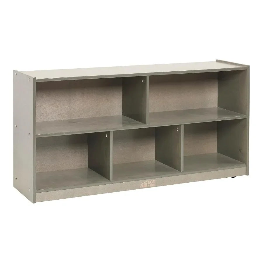 5-Compartment Mobile Storage Cabinet for Toddler and Classroom Furniture, Grey Wash Finish, Durable Wood Construction