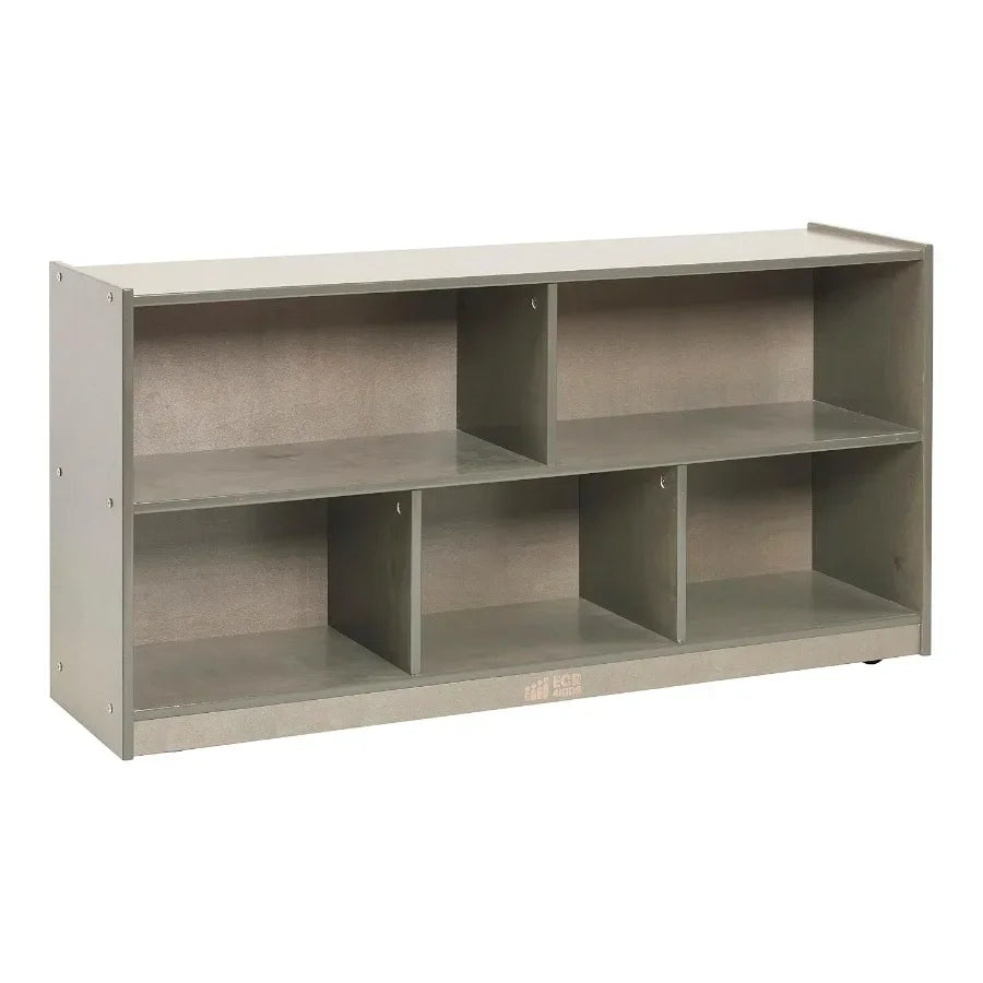 5-Compartment Mobile Storage Cabinet for Toddler and Classroom Furniture, Grey Wash Finish, Durable Wood Construction
