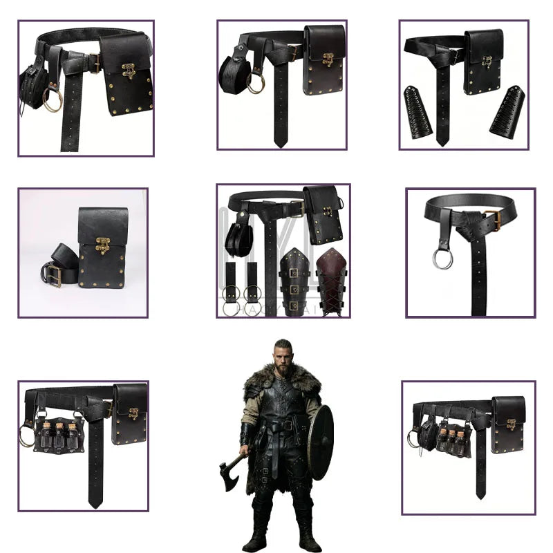 Viking Costume Accessories Set Medieval Retro Steampunk PU Leather Props Halloween Cosplay LARP Renaissance Party Role Play