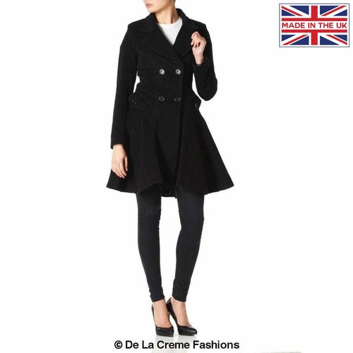 Wool Blend Fit And Flare Double Breasted Skater Coat (1102)