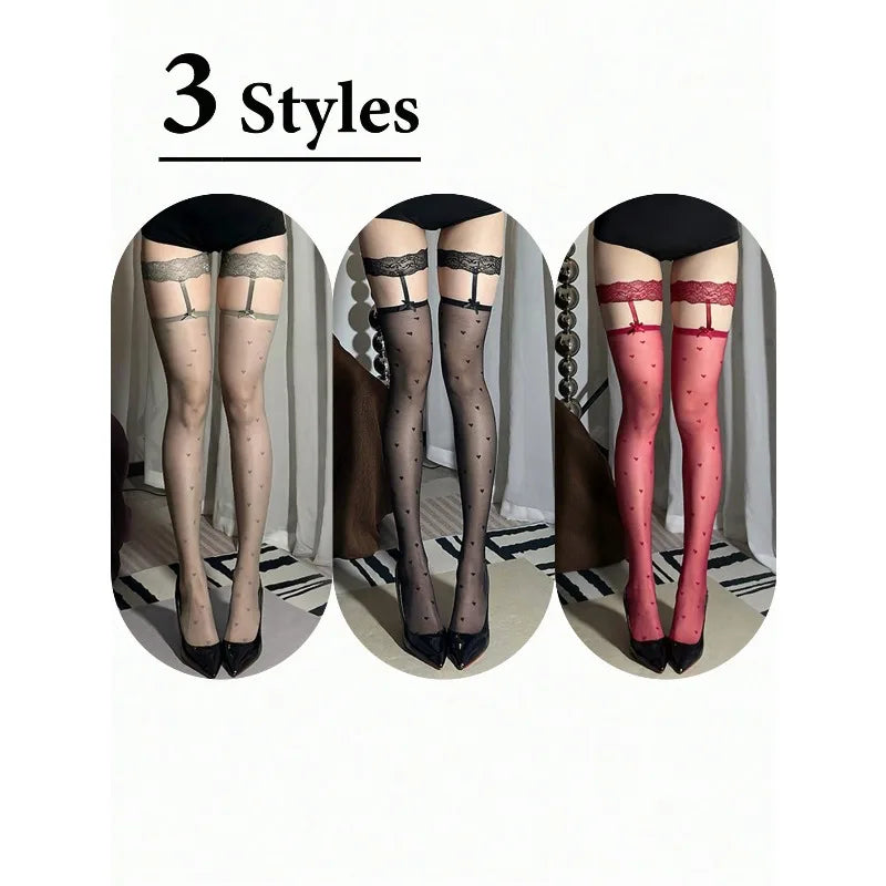Sexy Solid Color Heart-Shaped Over-Knee Long Stockings Ultra-Thin Women&
