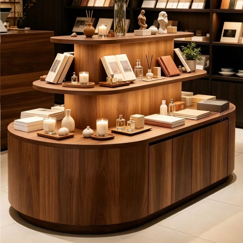 Japanese Style Wooden Multi-layer Island Display Cabinet High-end Jewelry Cosmetic Display Stand Designer Office Furniture FYMS