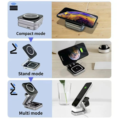 Foldable Magnetic Wireless Charger Stand Magnet Fast Charging Station For Samsung S25 S24 iPhone 16 For Galaxy Watch 8 7 Airpods