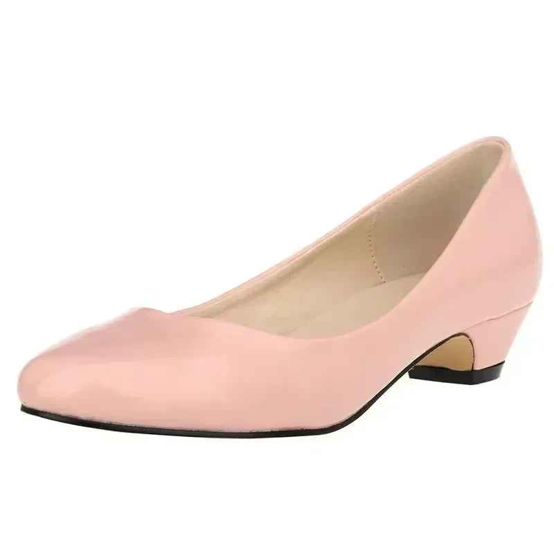 Women Wedge Pumps Autumn Casual Comfort Dress Round Toe Shallow Thick Low High Heels Office Slip-on Patent Leather Wedding Shoes