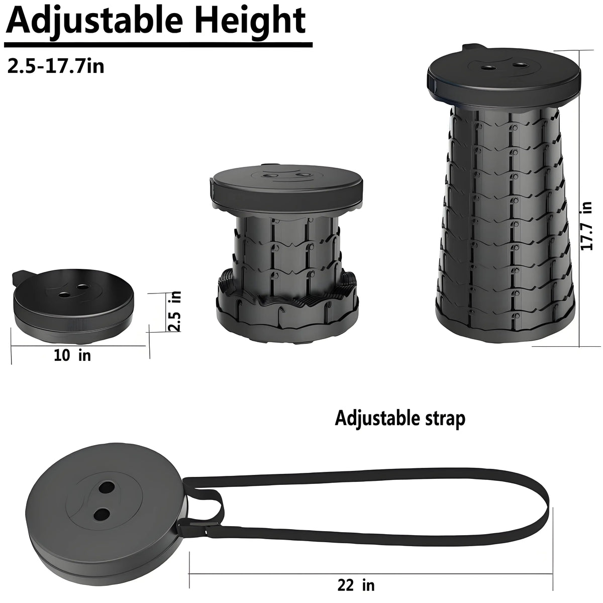 Space Saving Collapsible Stool Portable Camping Seat with Large Capacity Lightweight Outdoor Hiking Fishing Subway Bus Commuting