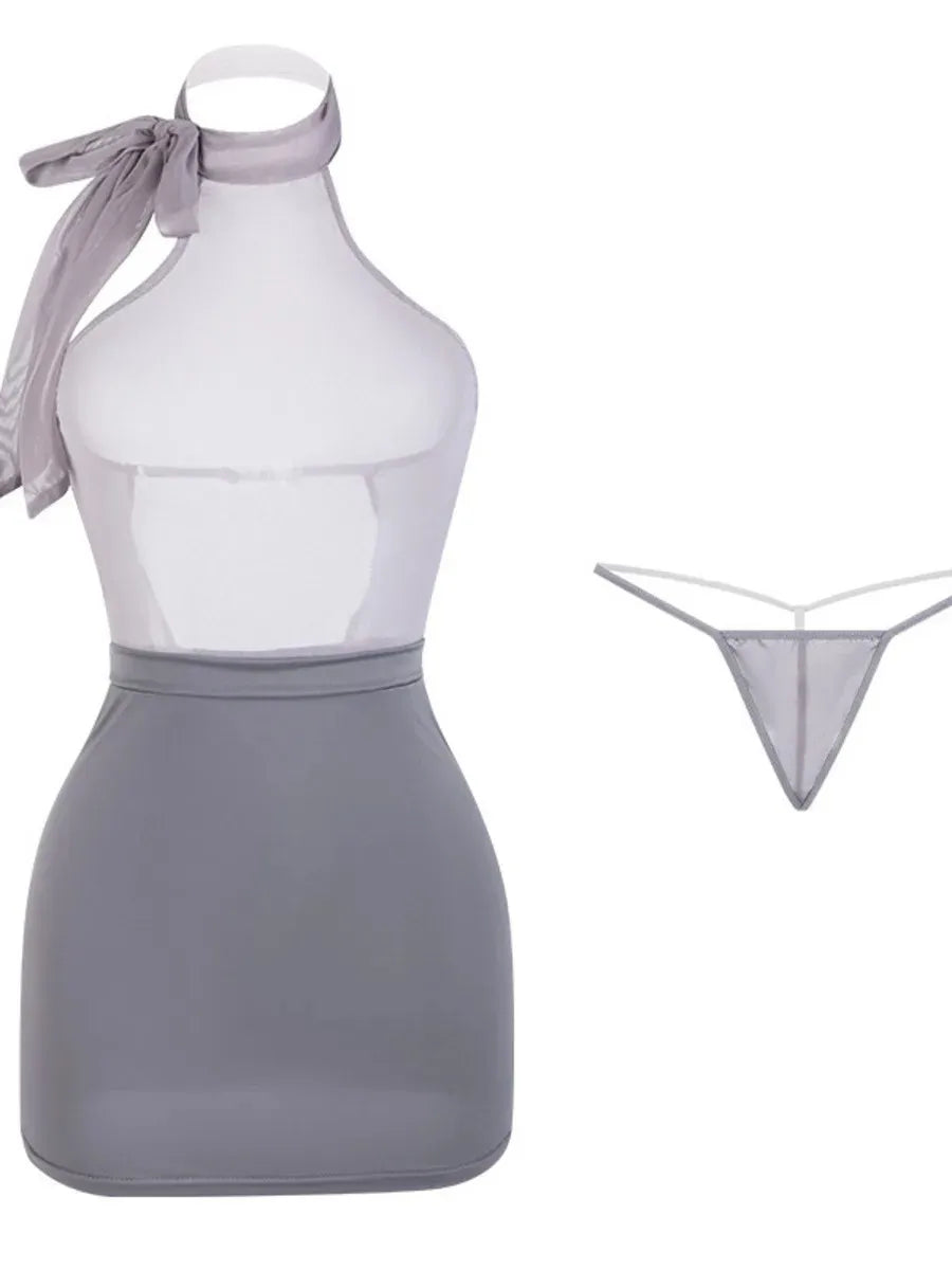 Sexy Secretary Skirt Sets Hollow Out Uniform Lace Pure Desire Skirt Sets Hanging Neck Off-the-shoulder Backless Sleeveless 1QBN
