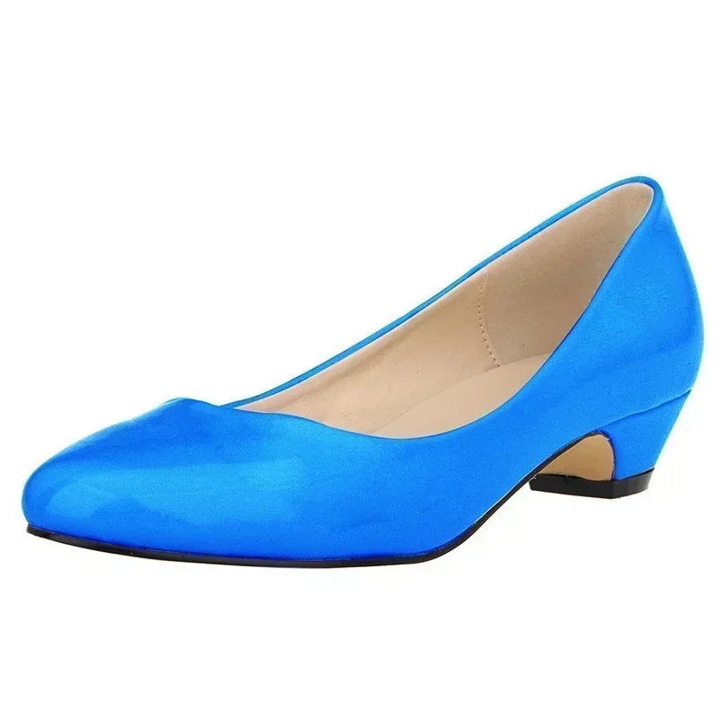 Women Wedge Pumps Autumn Casual Comfort Dress Round Toe Shallow Thick Low High Heels Office Slip-on Patent Leather Wedding Shoes