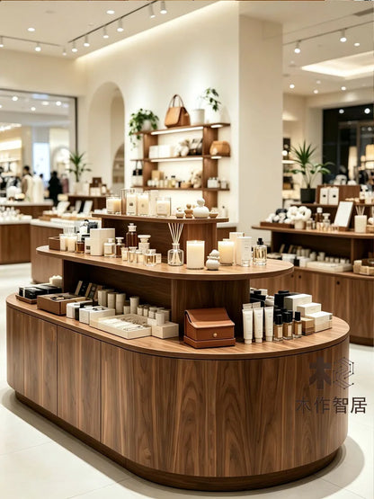 Japanese Style Wooden Multi-layer Island Display Cabinet High-end Jewelry Cosmetic Display Stand Designer Office Furniture FYMS
