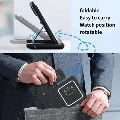 3 in 1 Foldable Night LED Light Wireless Charger Stand For iPhone Samsung Apple Watch 2-8 SE Airpods Pro Fast Charging Station