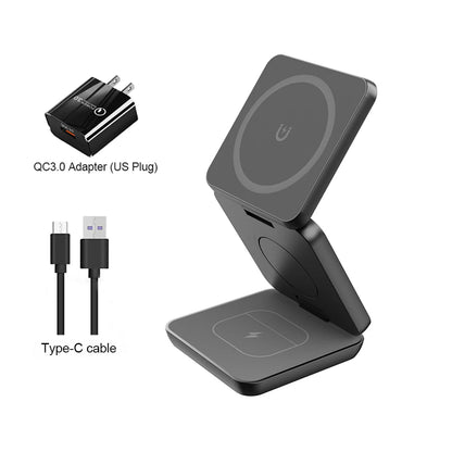 3 in 1 Foldable Magnetic Wireless Charger Stand for iPhone 16 15 14 13 12 Pro Max Apple Watch 9 8 7 Fast Charging Station