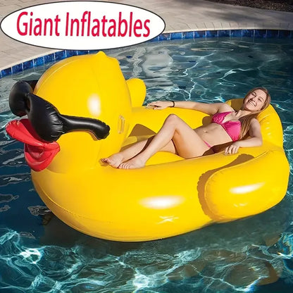 Thickened Swimming Pool Floating Bed Air Mattress Giant Duck Inflatable Pool Water Lounge Chair Suitable For Pool &amp; Beach Party