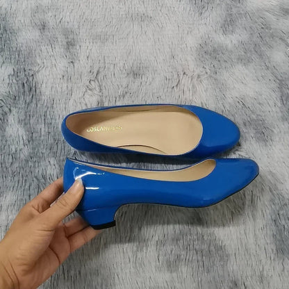 Women Wedge Pumps Autumn Casual Comfort Dress Round Toe Shallow Thick Low High Heels Office Slip-on Patent Leather Wedding Shoes