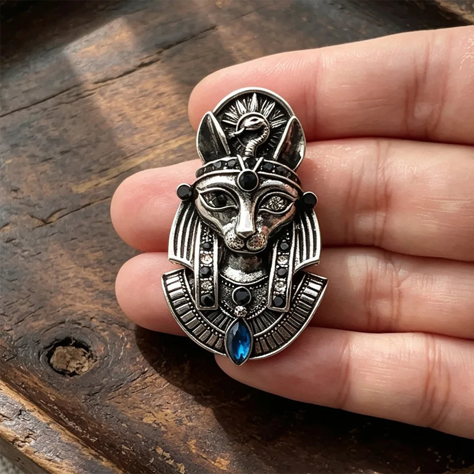 Medieval Halloween Bastet Cosplay Prop Brooch Lapel Pin Aged Finish Vintage Egyptian For Carnival Party Adult Unisex Gift