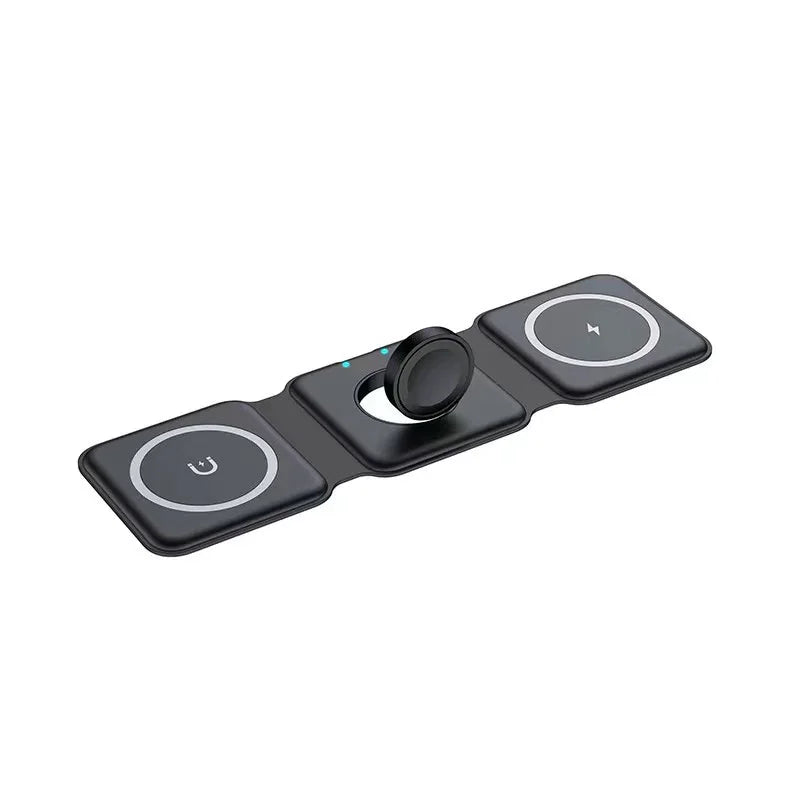 3-in-1 Magnetic Folding Wireless Charger, 15W Fast Charging, USB Type-C, for Phones, Watches, and Earbuds