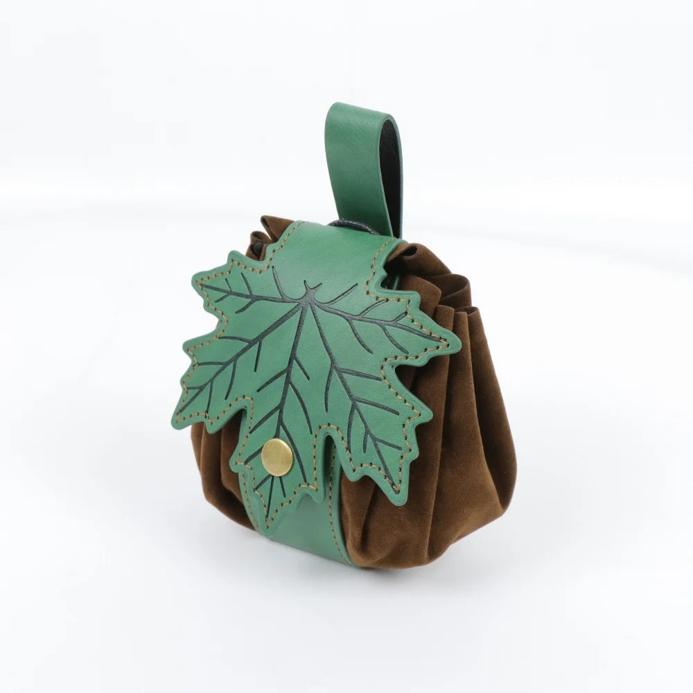 PU Leather Leaf Waist Bag for Women, Medieval Renaissance Belt Pouch, Forest Elf Ranger LARP Costume Accessory