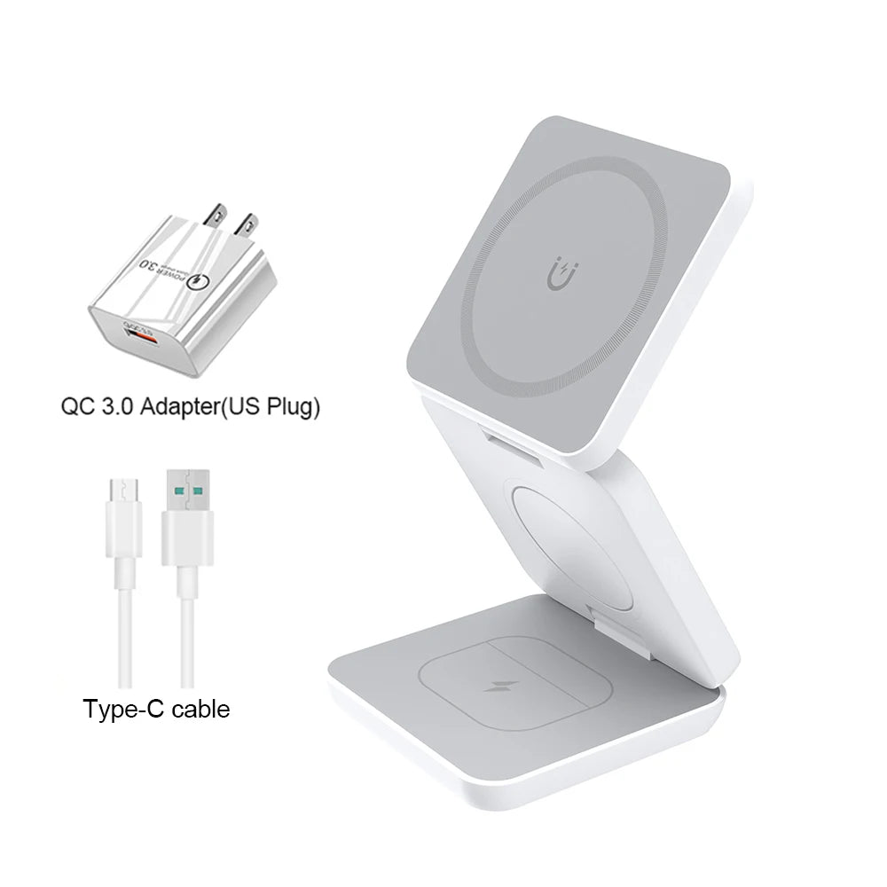 3 in 1 Foldable Magnetic Wireless Charger Stand for iPhone 16 15 14 13 12 Pro Max Apple Watch 9 8 7 Fast Charging Station