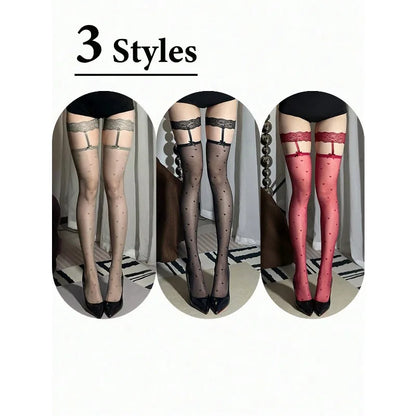 Sexy Solid Color Heart-Shaped Over-Knee Long Stockings Ultra-Thin Women&