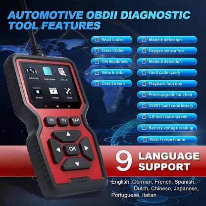V519 Professional Obd2 Scanner - Usb-Powered Car Diagnostic Tool with Real-Time Data Stream, Full-Featured Obd Ii Testing (I/M Ready, Bod2/Eobd), Clears Engine Fault Lights, Reads/Erases Codes for Most Vehicles, Car Maintenance, Ergonomic Design, Durable