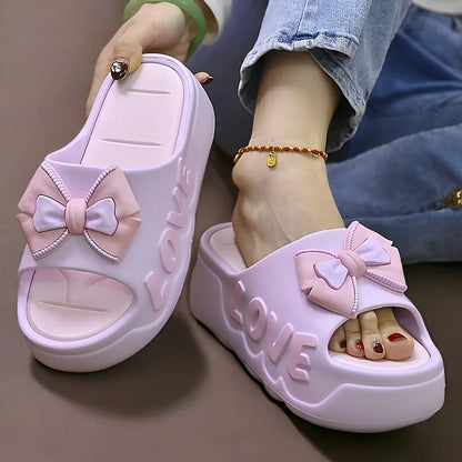 High Heels 6cm Platform Slippers Summer Soft EVA Shoes Anti-slip Flip flops Women Outdoor Comfort Sandals Green Love Slides Shoe