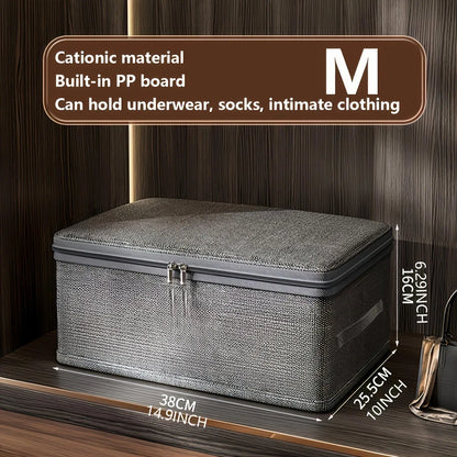 Premium Linen Like Fabric Storage Box Foldable Wardrobe Organizer with Sturdy Board Support Large Zipper Bin for Clothes Sweater