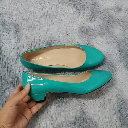 Women Wedge Pumps Autumn Casual Comfort Dress Round Toe Shallow Thick Low High Heels Office Slip-on Patent Leather Wedding Shoes