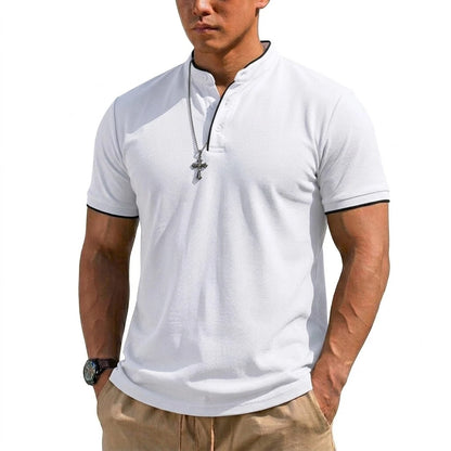 Summer Short Sleeve Henley Shirt Men Button Polo Shirts Classic Collarless T-Shirts for Men Luxury Breathable Hiking T-shirt Gym