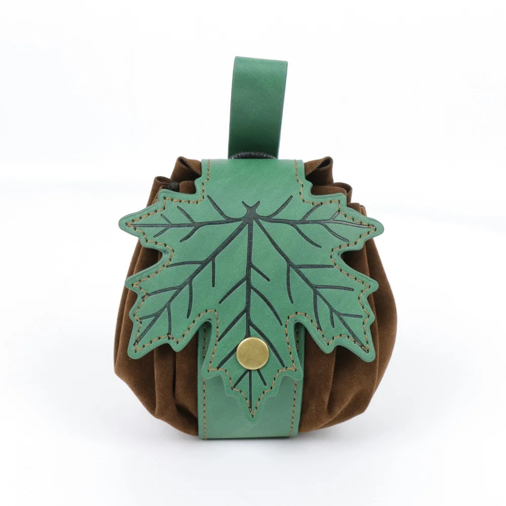 PU Leather Leaf Waist Bag for Women, Medieval Renaissance Belt Pouch, Forest Elf Ranger LARP Costume Accessory