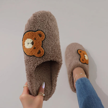 Cute Cartoon Embroidered Bear Plush Silent Soft-Soled Women&