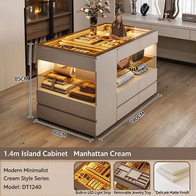 Nordic Cream Style Walk in Closet Island Cabinet Freestanding Jewelry Island Display Cabinet Bedroom Luxury Furniture FYMS