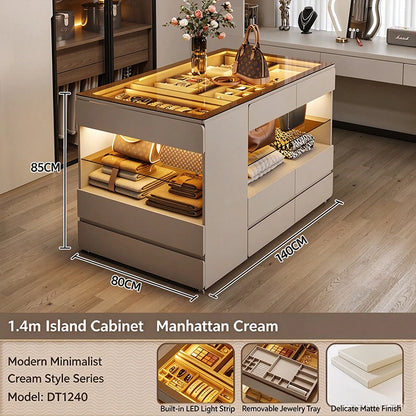 Nordic Cream Style Walk in Closet Island Cabinet Freestanding Jewelry Island Display Cabinet Bedroom Luxury Furniture FYMS