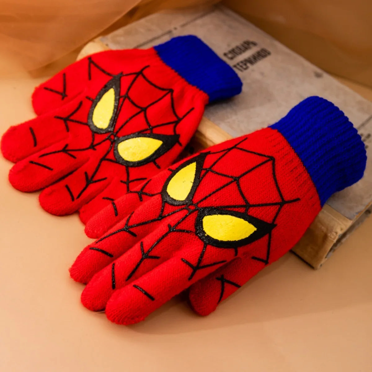 Spider Pattern Winter Warm Knitted Gloves Soft Stretch Full Finger Gloves for Daily Wear Christmas Gift