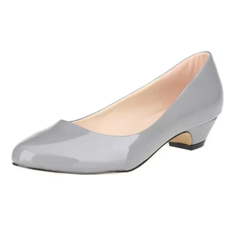Women Wedge Pumps Autumn Casual Comfort Dress Round Toe Shallow Thick Low High Heels Office Slip-on Patent Leather Wedding Shoes