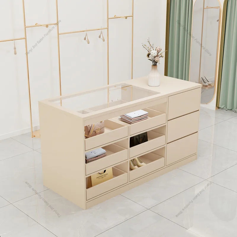 Modern Creative Clothing Store Island Cabinet Multi Layer Storage Display Cashier Counter Glass Ornament Office Furniture FYMS